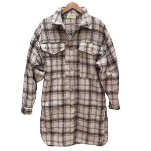 How Very Loved Shacket Jacket Brown Cream Plaid Outdoors Chunky Lagenlook MED
